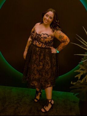 City Chic Black Lace Strapless Dress with Nude Lining